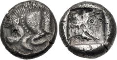 Greek LYCIA, Uncertain. Circa 520-470/60 BC. AR Stater (18mm, 9.24 g). Forepart of boar left / Rough incuse square. Müseler I, 14 (uncertain dynast); Falghera 7–10; SNG Copenhagen Supp. –. Toned, gran