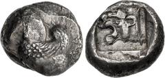 Greek DYNASTS of LYCIA. Uncertain dynast. Circa 500-470/60 BC. AR Stater (19mm, 9.30 g, 7h). Uncertain mint. Pegasos flying left; T on hindquarter / Head of lion left, T on neck, within incuse square.