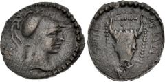 Roman Provincial ATTICA, Athens. temp. Valerian I-Gallienus. AD 253-268. Æ (22mm, 5.33 g, 11h). Head of Athena right wearing crested Corinthian helmet / Facing bucranium with fillets hanging from horn
