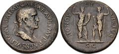Roman Imperial Galba. AD 68-69. Æ Sestertius (35mm, 25.47 g, 6h). Rome mint, 6th officina. Struck circa December AD 68. Laureate and draped bust right / Honos standing right, holding scepter and cornu