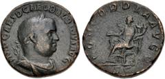 Roman Imperial Balbinus. AD 238. Æ Sestertius (27mm, 19.73 g, 12h). Rome mint. 1st emission. Laureate, draped, and cuirassed bust right / Concordia seated left, holding patera and double cornucopia. R