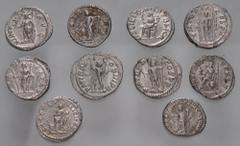 Large Lots ROMAN. Imperial. Lot of ten (10) AR Denarii. Includes: Marcus Aurelius // Septimius Severus // Julia Domna (3) // Severus Alexander (3) // Julia Mamaea // Maximinus Thrax. Near VF to VF. LO
