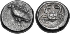 Greek SICILY, Akragas. Circa 495-485 BC. AR Didrachm (18mm, 8.50 g, 6h). Sea eagle standing left / Crab within incuse circle. Westermark, Coinage, Period I, Group II, 141 (O57/R87); HGC 2, 93; SNG ANS