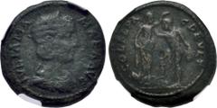 Roman Provincial THRACE, Deultum. Julia Mamaea. Augusta, AD 222-235. Æ Tetrassarion (25mm, 10.19 g, 7h). Draped bust right, wearing stephane / Perseus standing left, holding harpa and head of Medusa, 