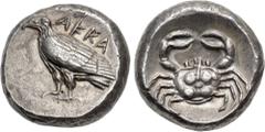 Greek SICILY, Akragas. Circa 495-485 BC. AR Didrachm (16.5mm, 7.75 g, 11h). Sea eagle standing left / Crab within incuse circle. Westermark, Coinage, Period I, Group II, 141 (O57/R87); HGC 2, 93; SNG 
