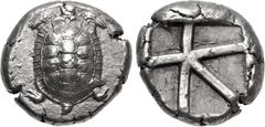 Greek ISLANDS off ATTICA, Aegina. Circa 456/45-431 BC. AR Stater (21.5mm, 12.33 g, 2h). Land tortoise with segmented shell / Large square incuse with heavy skew pattern. Meadows, Aegina, Group IIIb; M