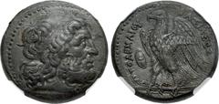 Greek PTOLEMAIC KINGS of EGYPT. Ptolemy II Philadelphos. 285-246 BC. Æ (26mm, 17.68 g, 12h). Uncertain mint in Sicily. Struck circa 264–263 BC. Laureate head of Zeus right; dotted border / Eagle stand