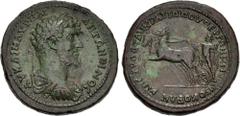 Roman Provincial MYSIA, Pergamum. Marcus Aurelius. AD 161-180. Æ Medallion (41mm, 35.58 g, 6h). A. Tyllios Kratippos, strategos. Struck AD 161-165. Laureate, draped, and cuirassed bust right / Helios 