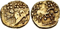 British CELTIC, North-Eastern series ('Corieltauvi'). Uninscribed. Circa 60-20 BC. AV Stater (19mm, 6.21 g, 10h). North East Coast, right type (Corieltauvian A). Head of Apollo right, devolved to wrea
