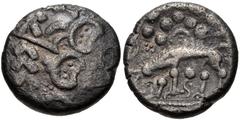CELTIC, Iceni. Uninscribed. Circa 65-1 BC. BI Stater (18mm, 4.04 g, 4h). Abstract head of Apollo left / Stylized horse left; pellets above. Allen, Coins -; Van Arsdell 610-3; SCBC 31. VF, minor porosi