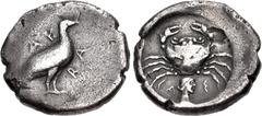 Greek SICILY, Akragas. Circa 480/78-470 BC. AR Didrachm (22.5mm, 8.13 g, 12h). Sea eagle standing right / Crab; below, male head right; all within incuse circle. Westermark, Coinage, Period I, Group I