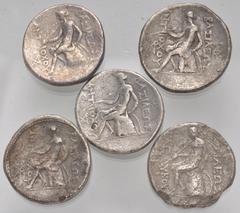 Large Lots GREEK. Levant & the Near East. Lot of five (5) Seleukid AR Tetradrachms. Includes: various. Average Fine. LOT SOLD AS IS, NO RETURNS. Five (5) coins in lot.