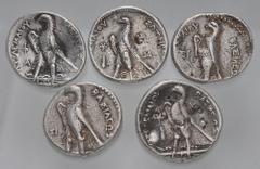 Large Lots GREEK. Egypt & North Africa. Lot of two (2) Ptolemaic Tetradrachms. Includes: One fourée, one AR Tetradrachm. Near Fine and Near VF. LOT SOLD AS IS, NO RETURNS. Two (2) coins in lot.