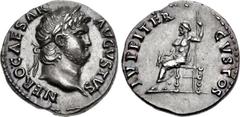 Nero. AD 54-68. AR Denarius (17mm, 3.47 g, 6h). Rome mint. Struck circa AD 64-65. NERO CAESAR AVGVSTVS, laureate head right / IVPPITER CVSTOS, Jupiter, naked to the waist, cloak around lower body, sea
