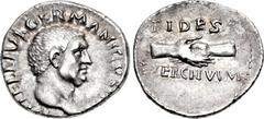 Vitellius. AD 69. AR Denarius (19mm, 3.52 g, 7h). Rome mint. Struck circa late April-20 December AD 69. [A] VITELLIVS GERMANICVS I[MP], bare head right / FIDES above, EXERCITVVM below, clasped right h