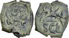 Heraclius, with Heraclius Constantine. 610-641. Æ Follis (23mm, 7.04 g, 5h). Syracuse mint. Struck 630-638. Crowned busts of Heraclius and Heraclius Constantine facing, each wearing chlamys; cross abo