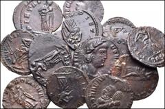 ROMAN. Imperial. Lot of Fourteen (14) Reduced Æ Folles of Theodora. All coins: mostly Pietas reverse types, with various mints represented. VF to Good VF, most with brown surfaces. Flans are a somewha