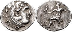 IONIA, Magnesia ad Maeandrum. Circa 225-200 BC. AR Drachm (20mm, 4.17 g, 12h). In the name and types of Alexander III. Head of Herakles right, wearing lion skin / Zeus Aëtophoros seated left; two mono