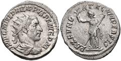 Philip I. AD 244-249. AR Antoninianus (22mm, 4.64 g, 1h). Antioch mint. Struck AD 244. Radiate, draped, and cuirassed bust right, seen from behind / PAX FVND ATA CVM PERSIS, Pax standing facing, head 