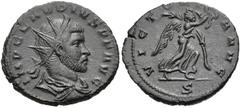 Claudius II Gothicus. AD 268-270. Antoninianus (20mm, 3.09 g, 6h). Mediolanum (Milan), 2nd officina. 1st emission, AD 268. Radiate, draped, and cuirassed bust right, seen from behind / Victory advanci