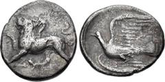 Greek SIKYONIA, Sikyon. Circa 330/20-280 BC. AR Triobol – Hemidrachm (15.5mm, 2.72 g, 9h). Chimera advancing left, raising forepaw; [ΣI below] / Dove flying left. BCD Peloponnesos 284; HGC 5, 213. Ton