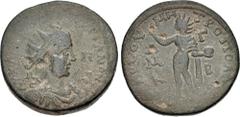 Roman Provincial CILICIA, Tarsus. Valerian I. AD 253-260. Æ (35mm, 32.55 g, 6h). Radiate, draped, and cuirassed bust right, seen from the front / Radiate Helios standing left, raising right hand and h