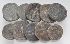 Large Lots ROMAN. Imperial. Lot of ten (10) Æ Sestertii and Asses. Includes: Hadrian. Æ Sestertius // Æ As // Commodus. Æ As // Elagabalus. Æ Sestertius // Severus Alexander. Æ Sestertius (2) // Maxim