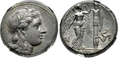 Greek SICILY, Syracuse. Agathokles. 317-289 BC. AR Tetradrachm (23mm, 16.91 g, 4h). Struck circa 310-306/5 BC. Head of Kore right, wearing wreath of grain ears, single-pendant earring, and pearl neckl