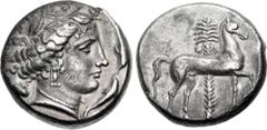 Greek SICILY, Entella. Punic issues. Circa 345/38-320/15 BC. AR Tetradrachm (25mm, 16.95 g, 7h). Head of Arethousa right, wearing wreath of grain ears, triple-pendant earring, and pearl necklace; popp