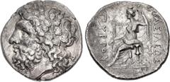 Greek KINGS of EPEIROS. Pyrrhos. 297-272 BC. AR Tetradrachm (30mm, 16.63 g, 1h). Lokroi Epizephyrioi mint. Struck circa 278-275 BC. Head of Zeus of Dodona left, wearing oak wreath; [A below] / BAΣIΛEΩ