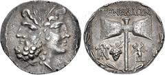 Greek ISLANDS off TROAS, Tenedos. Circa 100-70 BC. AR Tetradrachm (30.5mm, 15.73 g, 12h). Stephanophoric type. Janiform head of a bearded male left, laureate, and female right, wearing stephanos / Lab