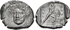 Greek DYNASTS of LYCIA. Perikles. Circa 380-360 BC. AR Stater (25mm, 9.77 g, 12h). Struck circa 380-375 BC. Head of Perikles facing slightly left, wearing laurel wreath, drapery around neck / Warrior,