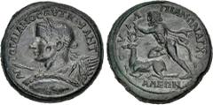 Roman Provincial THRACE, Anchialus. Gordian III. AD 238-244. Æ (37mm, 35.55 g, 6h). Labor of Herakles type. AYT K M ANT AYΓ ΓOPΔIANOC, laureate, draped, and cuirassed bust left, holding spear and shie