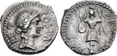 Roman Republican The Republicans. Brutus. Late summer-autumn 42 BC. AR Denarius (18mm, 3.96 g, 12h). Military mint traveling with Brutus and Cassius in western Asia Minor or northern Greece; Pedanius 