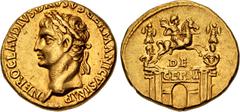 Roman Imperial Nero Claudius Drusus. Died 9 BC. AV Aureus (19mm, 7.78 g, 6h). Lugdunum (Lyon) mint. Struck under Claudius, AD 41-42. NERO CLAVDIVS DRVSVS GERMANICVS IMP, head left, wearing oak wreath 