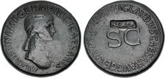 Roman Imperial Agrippina Senior. Died AD 33. Æ Sestertius (35mm, 30.49 g, 6h). Rome mint. Struck under Claudius, AD 42-43. AGRIPPINA • M • F • GERMANICI CAESARIS, draped bust right / TI • CLAVDIVS CAE