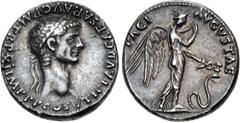 Roman Imperial Claudius. AD 41-54. AR Denarius (17.5mm, 3.83 g, 12h). Rome mint. Struck AD 51-52. TI CLAVD CAESAR • AVG • P • M • TR • P • XI • IMP • P • P COS V, laureate head right / PACI AVGVSTAE, 