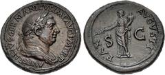 Roman Imperial Vitellius. AD 69. Æ Sestertius (37mm, 25.19 g, 6h). Rome mint. Struck circa late April-20 December. A VITELLIVS GERMANICVS IMP AVG P M TR P, laureate and draped bust right / PAX AVGVSTI