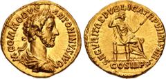 Roman Imperial Commodus. AD 177-192. AV Aureus (19.5mm, 7.09 g, 6h). Rome mint. Struck AD 181. M • COMMODVS ΛNTONINVS ΛVG, laureate, draped, and cuirassed bust right / SECVRITΛS PVBLICΛ TR P VI IMP II