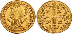 World FRANCE, Royal. Philippe IV le Bel (the Fair). 1285–1314. AV Petit royal d'or (19mm, 3.51 g, 2h). Authorized August 1290. Philippe enthroned facing on lion head throne, holding lis-tipped scepter