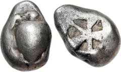 Greek ISLANDS off ATTICA, Aegina. Circa 525-475 BC. AR Stater (14.5mm, 11.96 g). Sea turtle with 'T-pattern' shell with [heavy collar and row of dots down its back] / "Proto-skew" incuse pattern. Mead