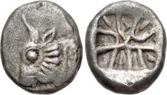 Greek LYCIA, Uncertain. Circa 520-470/60 BC. AR Third Stater (12mm, 3.01 g). Predynastic period. Head of bull or calf left / Incuse square with internal lines of uncertain pattern. Müseler –; Falghera