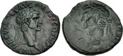 Roman Imperial Nerva. AD 96-98. Æ As (28mm, 10.75g). Obverse brockage. Rome mint. Struck AD 97. IMP NERVA CAES AVG P M TR P COS III P P, laureate head right / Incuse and reverse of obverse. Cf. RIC II