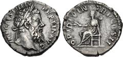 Roman Imperial Pertinax. AD 193. AR Denarius (18.5mm, 3.16 g, 12h). Rome mint. 2nd emission. Laureate head right / Ops seated left, holding two grain ears and resting hand on seat of throne. RIC IV 8a