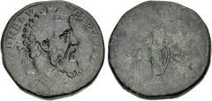 Roman Imperial Pertinax. AD 193. Æ Sestertius (32mm, 25.05 g, 6h). Rome mint. 2nd emission. Laureate head right / Pertinax, veiled and togate, standing left, holding volumen and sacrificing out of pat