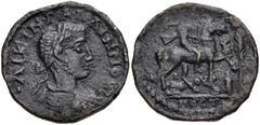 LYDIA, Mostene. Gallienus. AD 253-268. Æ (23mm, 6.85 g, 6h). Laureate, draped, and cuirassed bust right, seen from behind / Radiate deity on horseback right, holding labrys (double-axe) over shoulder;