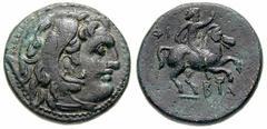 MACEDON, Kings of. Philip III Estimate $100 MACEDON, Kings of. Philip III . 323-317 BC. Æ Unit - 19mm (5.91 gm). Macedonian mint. Head of Herakles right, wearing lion's skin headdress / FI above, B-A 