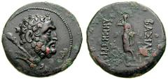 BAKTRIA, Graeco-Baktrian Kings. Demetrios I Estimate $300 BAKTRIA, Graeco-Baktrian Kings. Demetrios I . Circa 200-185 BC. Æ Double Unit (8.08 gm). Head of Herakles right, wearing wreath of oak, club o