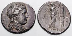 SICILY, Syracuse. Agathokles Estimate $2000 SICILY, Syracuse. Agathokles. 317-289 BC. AR Tetradrachm (17.15 gm). Circa 305-295 BC. KORAS, wreathed head of Kore right, wearing single-pendant earring an