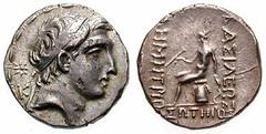 SYRIA, Seleukid Kings. Demetrios I Estimate $300 SYRIA, Seleukid Kings. Demetrios I. 162-150 BC. AR Drachm (4.11 gm). Ekbatana mint. Diademed head right; eight-pointed star and K behind / BASILEWS rig